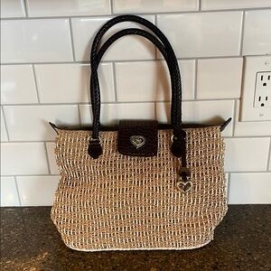 Brighton Woven Jute Rope Shoulder Tote Bag Leather Strap Tan Brown Boho Beach